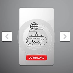 Game, gaming, internet, multiplayer, online Line Icon in Carousal Pagination Slider Design & Red Download Button