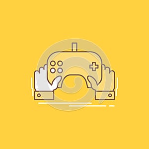 game, gaming, mobile, entertainment, app Flat Line Filled Icon. Beautiful Logo button over yellow background for UI and UX,