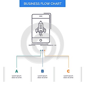 game, gaming, start, mobile, phone Business Flow Chart Design with 3 Steps. Line Icon For Presentation Background Template Place