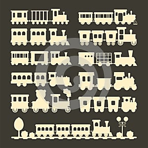 Game gift kids train silhouette vector travel railroad transportation toy locomotive illustration.