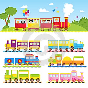 Game gift kids train vector travel railroad transportation toy locomotive illustration.