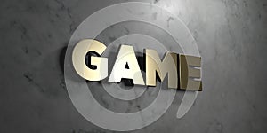 Game - Gold sign mounted on glossy marble wall - 3D rendered royalty free stock illustration