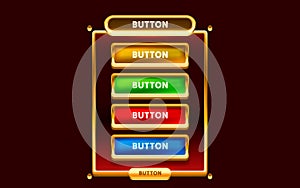 Game Golden frame and button, label set color, event bar button, gold signboard. Vector illustration