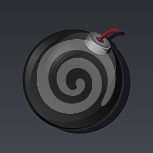 Game icon of bomb in cartoon style. Bright design for app user interface. Weapon for war, destroy, death, trap. Vector