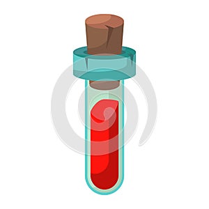 Game icon of bottle with poison or elixir. Cartoon container for health or energy. Magical liquid in glass bottle with cork.