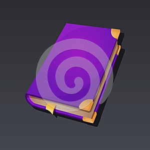 Game icon of magic book in cartoon style. Bright design for app user interface. Book of magic, achievement, skill, spell