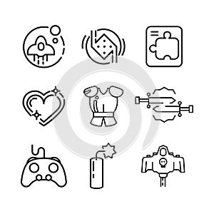 Game Icon Set Black And White Illustration