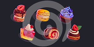 Game icons cakes, sweets and desserts and pastry