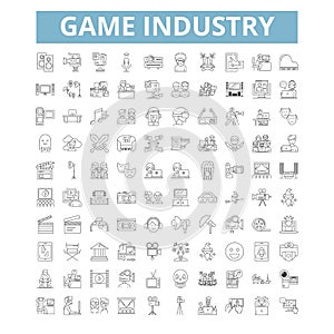 Game industry icons, line symbols, web signs, vector set, isolated illustration