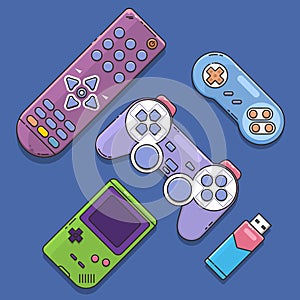 Game joystick and controller set.. Control console for video game.Vector illustration