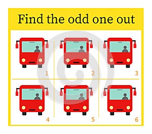 Game for kids. Task for development of attention and logic. Vector illustration of cartoon autobus
