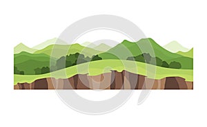Game landscape. Cartoon design nature. Landscape of soil section. Illustration of cross section ground slice isolated on