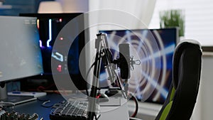 Game loading on display of RGB professional powerful computer