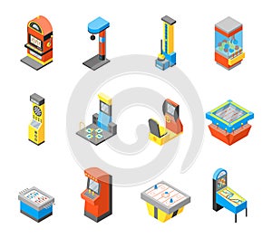 Game Machine 3d Icons Set Isometric View. Vector