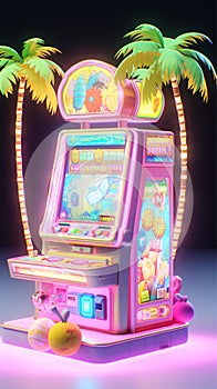 Game machine arcade timezone neon light 3d rendering