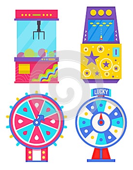 Game Machine and Fortune Wheel Spinning Vector