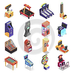 Game machine isometric icon set, electronic entertainment