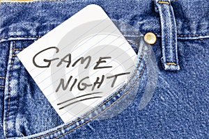 Game night fun entertainment denim jeans note