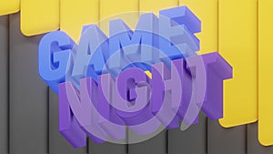 game night. purple and blue. 3d illustration. Trendy design for your poster. Bright background and letters colored