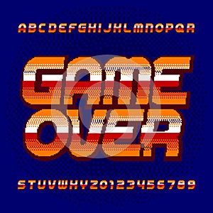 Game Over alphabet font. Digital pixel gradient letters and numbers.