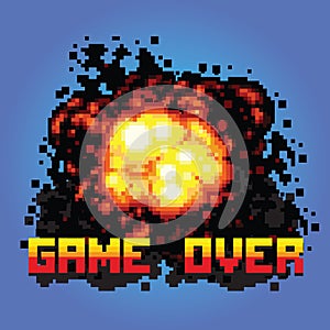 Game over boom message pixel art illustration