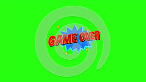 Game over comic text animation on green screen background