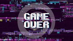 Game over fantastic computer background with glitch noise retro effect vector screen photo