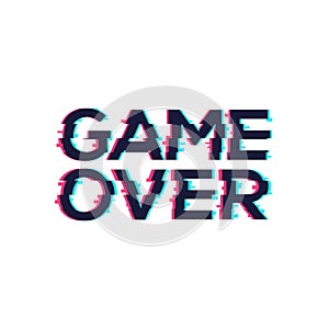 Game Over glitch pattern retro background. Video game screen vhs 80s vector poster