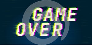 Game over. Glitch style digital font quotes. Typography future creative design. Trendy lettering modern concept. Green