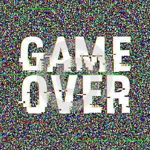 Game Over glitch text. Anaglyph 3D effect. Technological retro background. Vector illustration. Creative web template