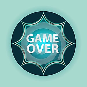 Game Over magical glassy sunburst blue button sky blue background