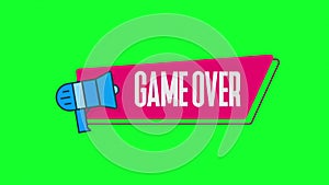 game over megaphone with speech bubble text on animation. Retro, colorful video footage.