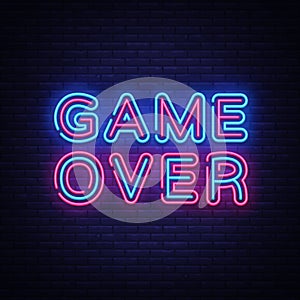 Game Over Neon Text Vector. Game Over neon sign, Gaming design template, modern trend design, night neon signboard