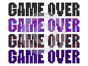 Game over, pixel art. Pixel text informing about the loss in the game. Text in 8-bit retro video game style from 80s - 90s