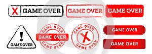 game over rectangle triangle circle stamp and button sign defeat failure gamer