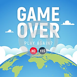 Game over screen background. Play again earth screen game message design restart option