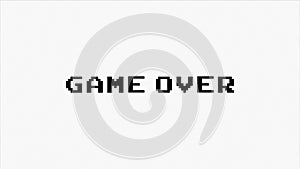 Game Over text with glitch screen effects on a black background.