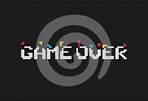 Game over vector illustration. Retro video game design element on dark background. 8 bit style