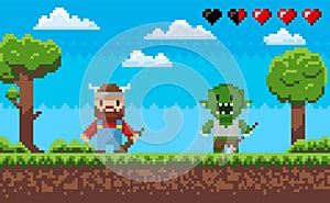 Game Pixel Characters Fighting, Arcade in 8 Bit