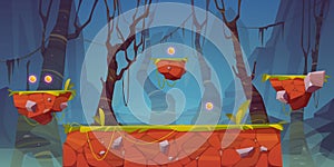 Game platform cartoon forest landscape, 2d design