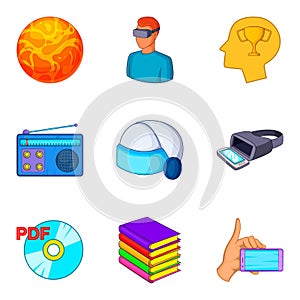 Game play icons set, cartoon style