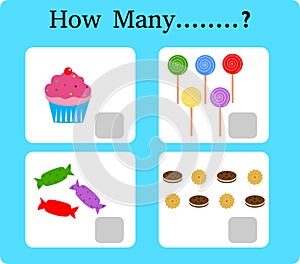 Game for precounting, school children, game for kids, Learning mathematics, Educational a mathematical game, how many photo