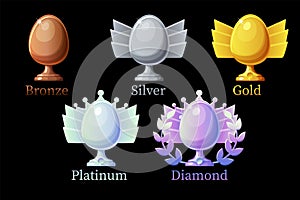 Game rank awards eggs, different metals and diamonds for graphic design.