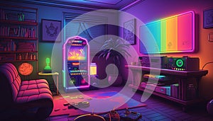 Game room with mixed color lights in the house