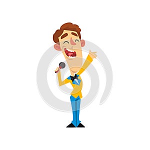 Game show host, smiling man with microphone vector Illustration on a white background