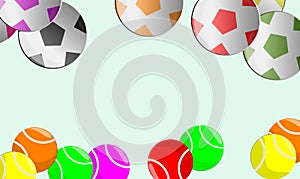 Game, sport and competition. Set of tennis balls in classic colors at the bottom of the banner.