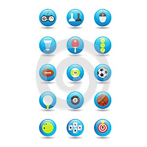 Game & sport icons. Glossy button icon. Colored icons with items for games.