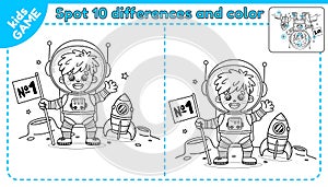 Game spot differences and color astronaut on Moon