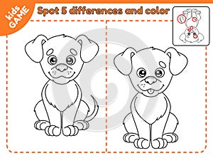 Game spot differences and color cartoon cute dog photo