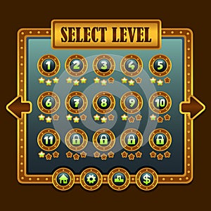 Game steampunk level selection icons